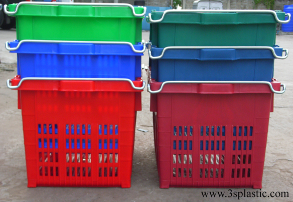 ลังพลาสติก หูเหล็กตะกร้าผลไม้หูเหล็ก บรรจุ25kg. ขนาด 38 x 59 x 33 HDPE เบอร์ 427้