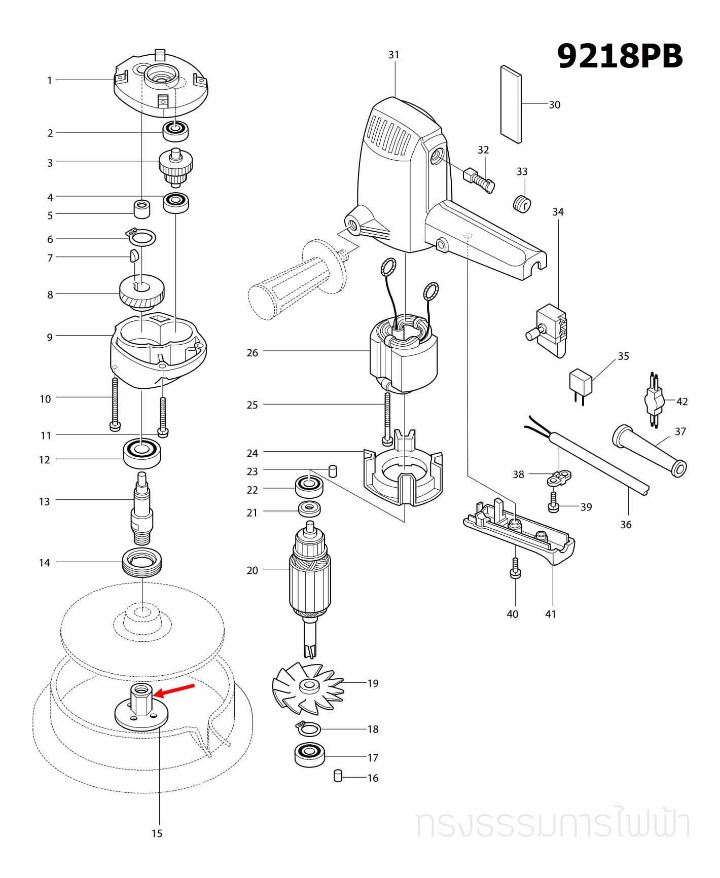 SANDING LOCK NUT 16-48 เครื่องขัดกระดาษทราย Makita มากีต้า 9218PB [#15], 9218SB [#12], 9218PBL, BL [#15] Pn.224523-6 (แท้) ##