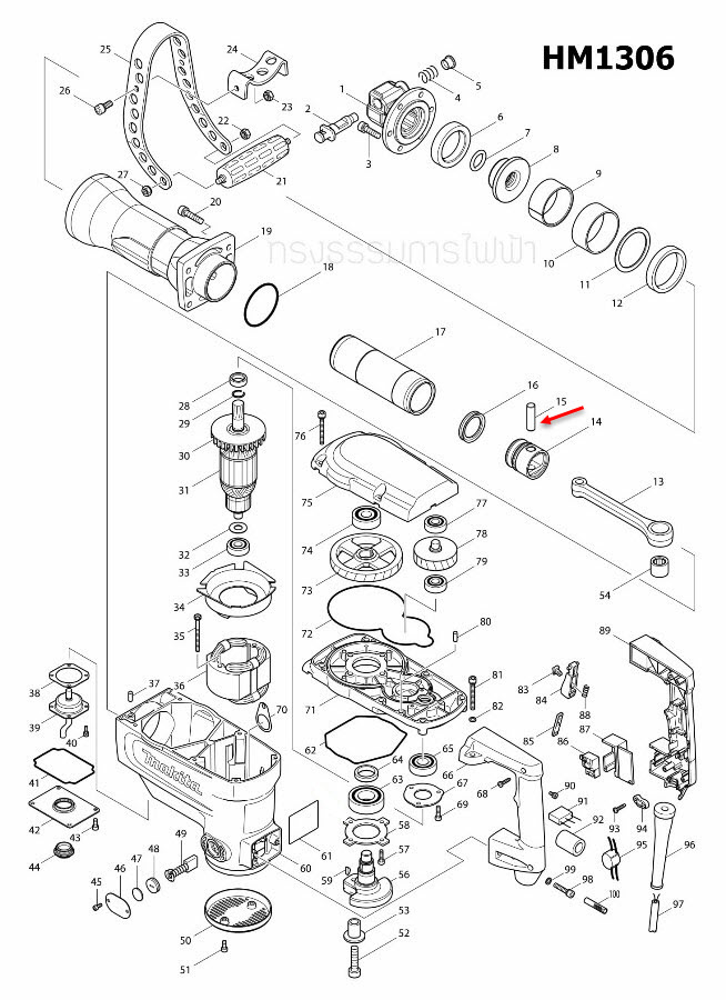 สลักลูกสูบ 12 สกัดไฟฟ้า Makita HM1302 [#24], HM1306 [#15], HM1307C [#44] Pn.256238-7 (แท้) ##