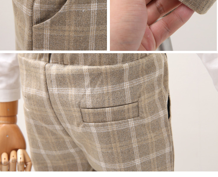 พร้อมเช่า ชุดสูทเด็กชาย สีกากีลายตาราง ** พร้อมเช่าไซส์ 100 , 110 , 120,130,140,150 **