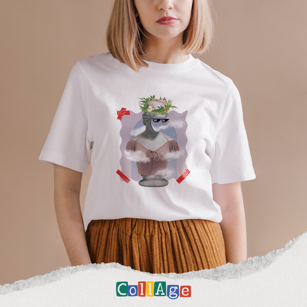 เสื้อยืดพิมพ์ลาย Collage Smoke Cannabis II รหัส CEA00475 สีขาว #เสื้อยืด #Collage