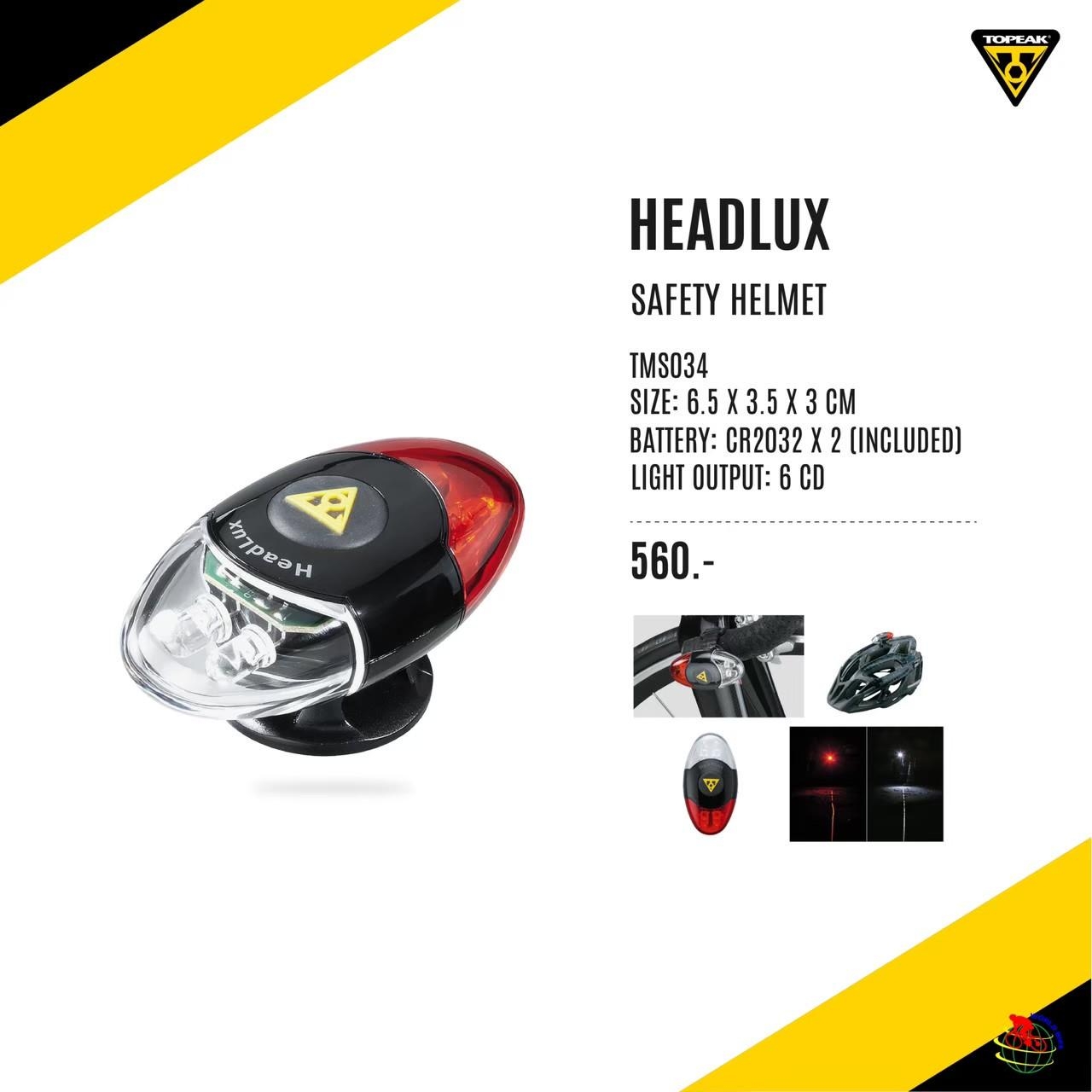 TOPEAK ไฟหน้าจักรยาน รุ่น HEADLUX SAFETY HELMET USB FRONT LIGHT, ART TMS034