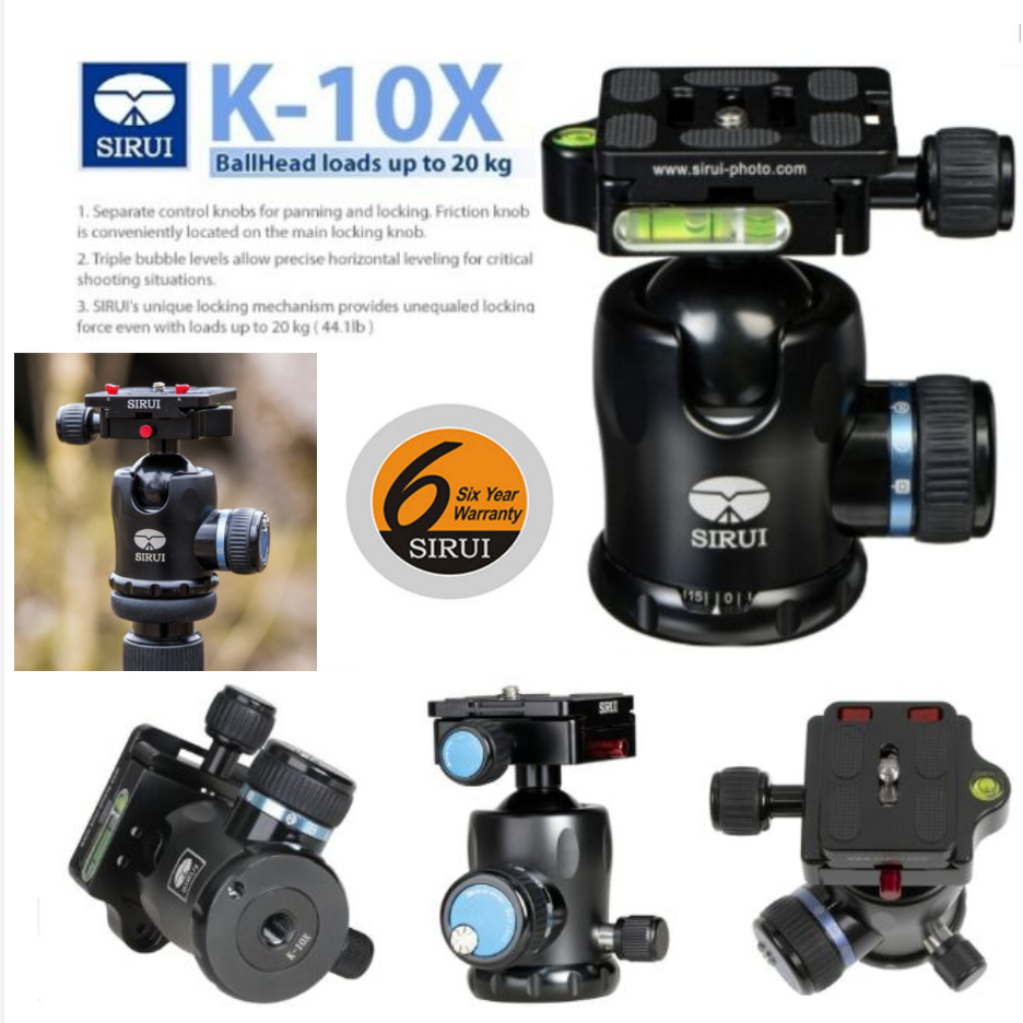 หัวบอล Sirui K10X Ball Head with Quick Release (20Kg) สำหรับขาตั้งกล้องมืออาชีพทั่วไปกล้องslr. จัดส่งฟรี รับประกันศูนย์ 6 ปี