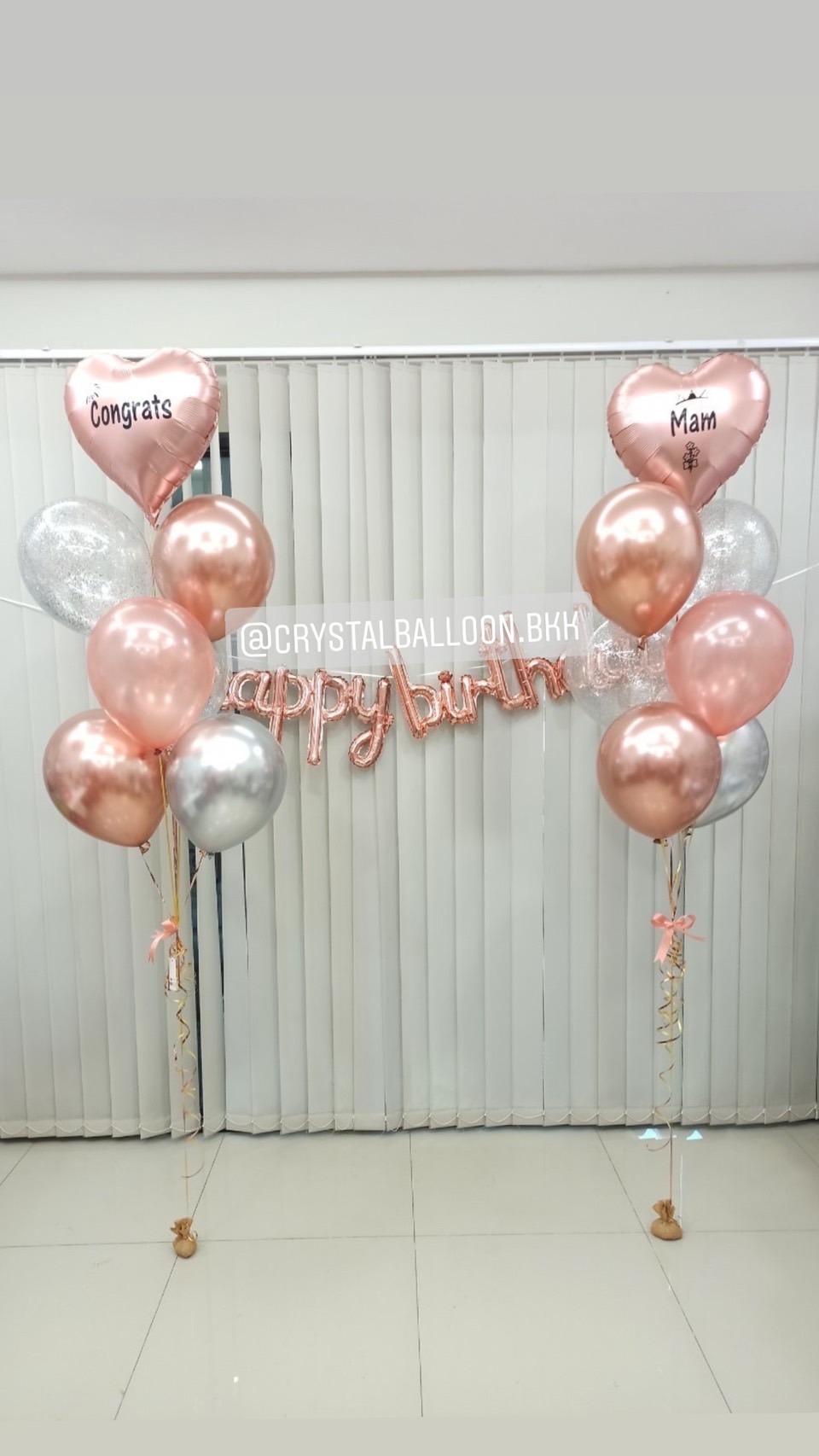 ลูกโป่ง วันเกิด ช่อลูกโป่งฟอยล์หัวใจ ขนาด 18" 2 ช่อ พร้อม ฟอยล์ตัวอักษร Happy Birthday ตัวเขียน สีโรสโกล พร้อม ลูกโป่งใส ใส่กลิตเตอร์ พร้อมตกเเต่ง สามารถเปลี่ยนสีลูกโป่ง/เปลี่ยนข้อความ/เปลี่ยนสี-ฟอยล์ตัวอักษรได้