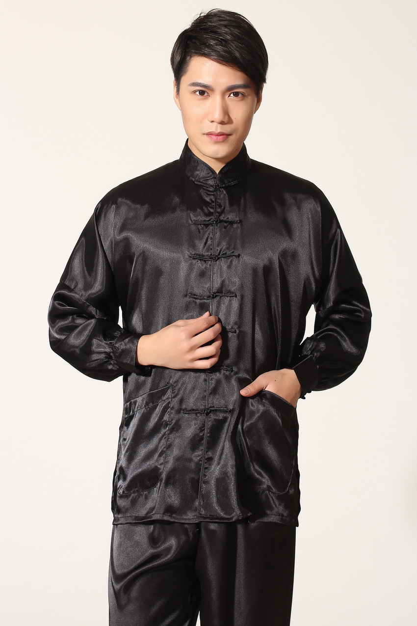 Pre-order ชุดจีนชาย แขนยาวผ้าแพร สีดำ