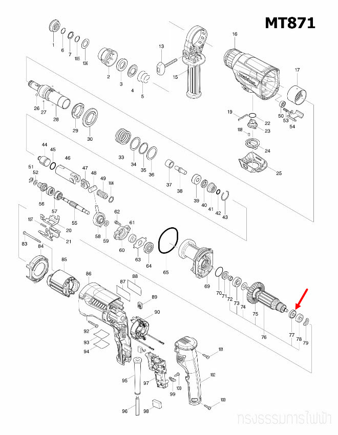 INSULATION WASHER สว่านโรตารี่ Maktec มาคเทค, Makita มากีต้า MT870, MT871, M8701, M8701B, JR140D, JR180D, BJR240, KP0800, HR2230 Pn.681652-2 (แท้) ##