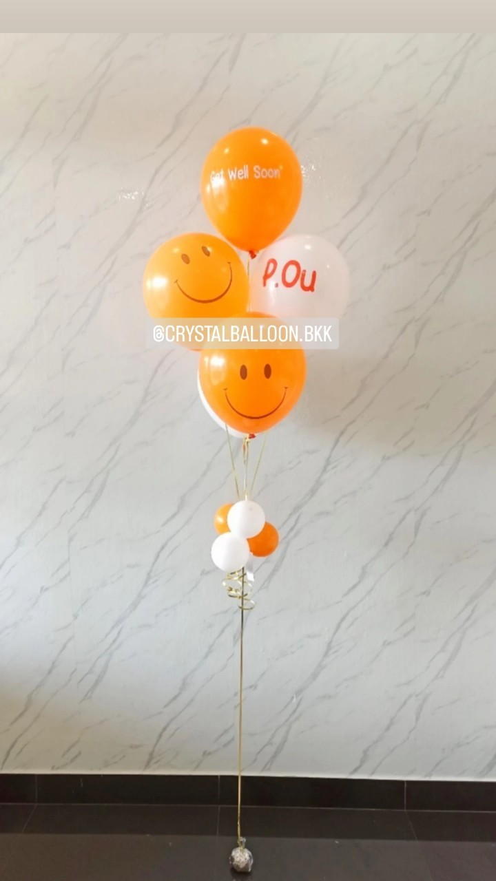ลูกโป่ง เยี่ยมไข้ ช่อลูกโป่ง ช่อ 5 ลูก 1 ช่อ Theme สีส้ม พร้อมตกแต่ง สามารถเปลี่ยนสีลูกโป่ง/เปลี่ยนข้อความได้