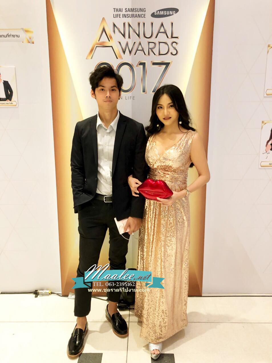 พร้อมเช่า ชุดราตรียาว แขนกุด สี Rose Gold แต่งเลื่อมทั้งตัว จับจีบช่วงเอว สวยหรู (ซิปหลัง)