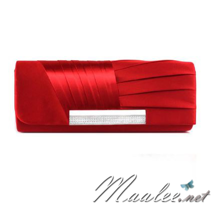 พร้อมส่ง Evening Clutch กระเป๋าออกงาน สีแดง จับเดรปใส่ของได้เยอะจุใจ มาพร้อมสายโซ่ยาว
