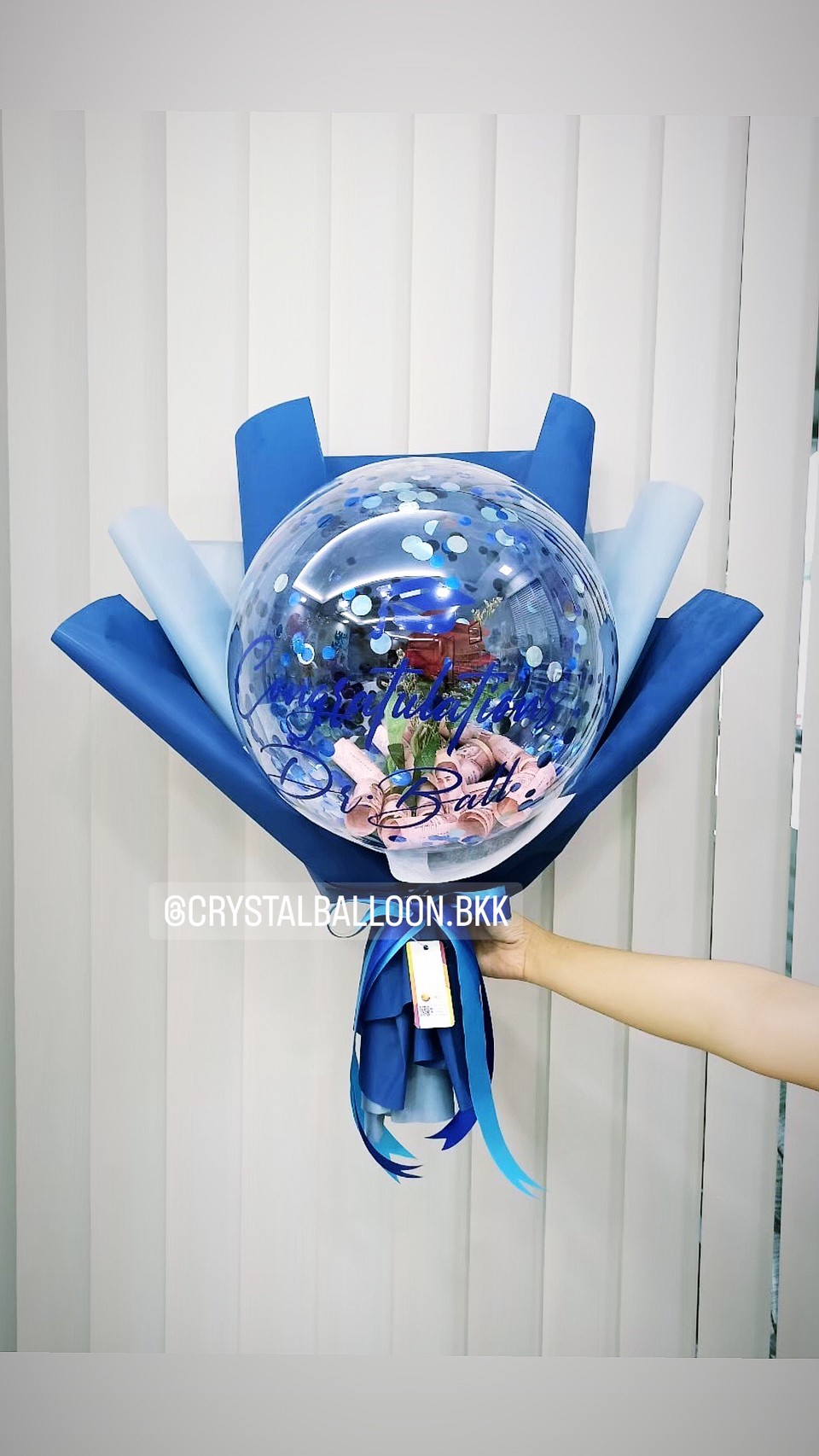 Flower Balloon แสดงความยินดี ดอกกุหลาบแดงประดิษฐ์ 1 ดอก Bubble ขนาด 18" พร้อมตกแต่ง สามารถใส่เงินได้ 30 ใบ สามารถเปลี่ยนข้อความ/เปลี่ยนสีได้