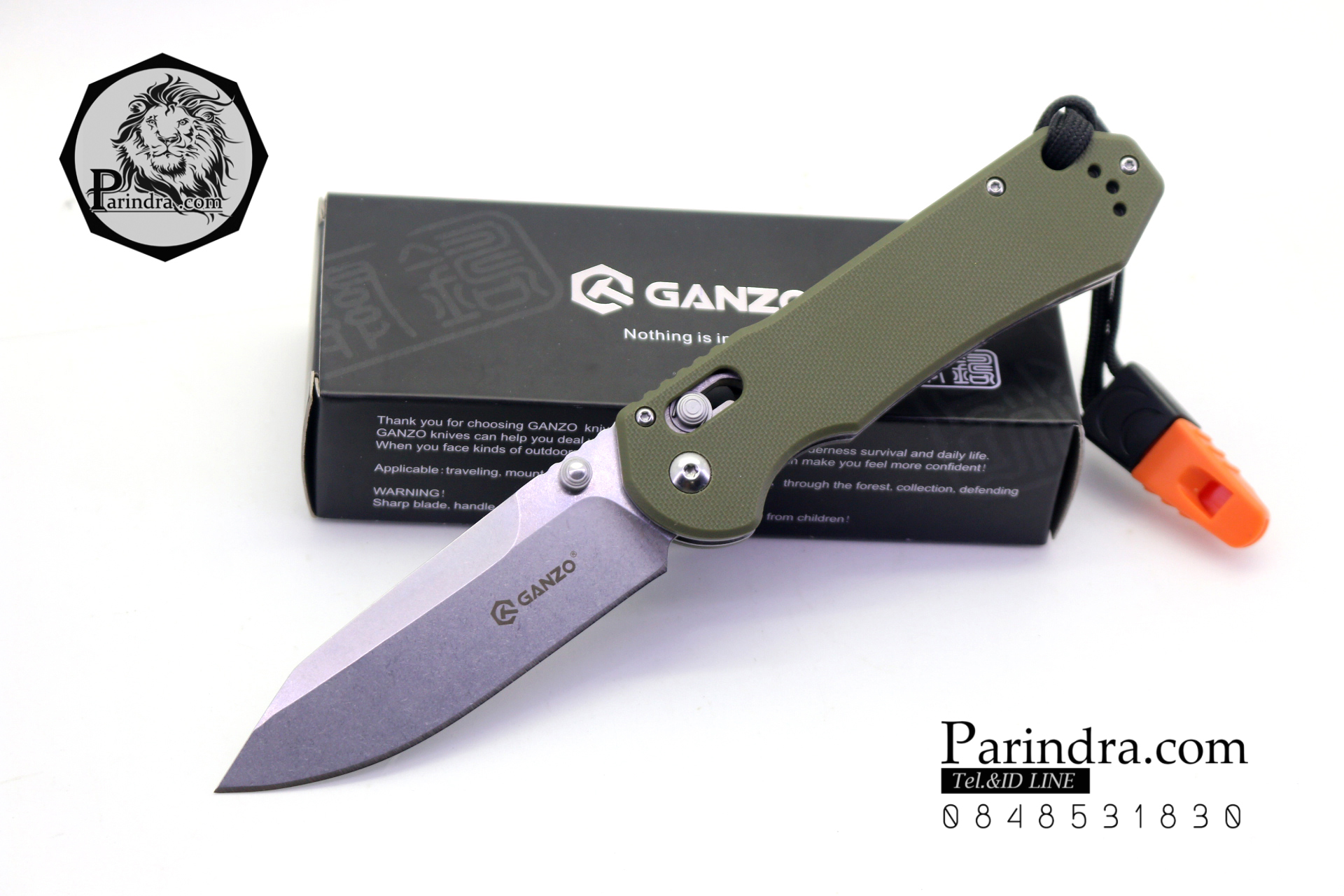 มีดพับ Ganzo กานโซ่ รุ่น Ganzo G7452-GR-WS ใบเงินด้ามเขียว ของแท้ 100%