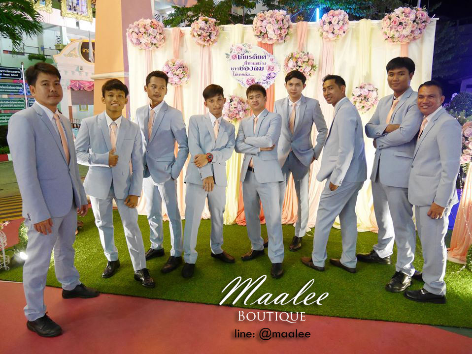 พร้อมเช่า สูทสีฟ้าพาสเทล Dusty Blue สูทเพื่อนเจ้าบ่าว ไม่มีเสื้อกั๊ก