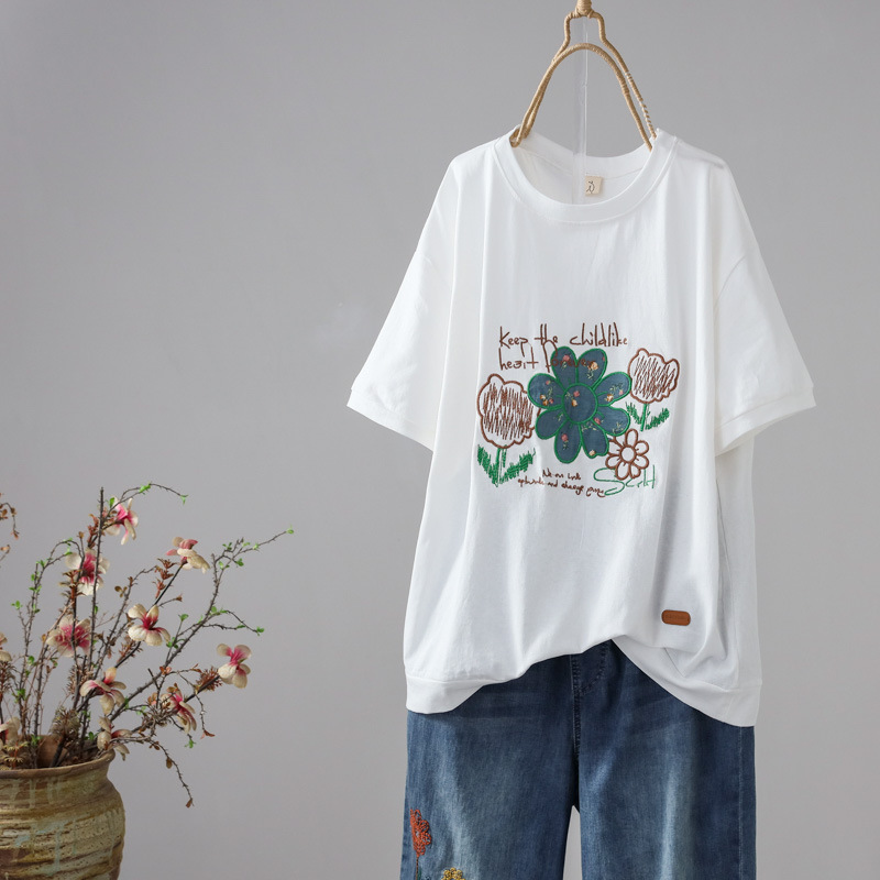 เสื้อยืดลายปักดอกไม้