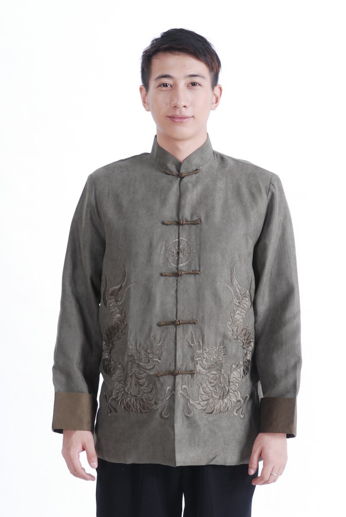 Pre-order ชุดจีน เสื้อจีนชาย แขนยาว สีเทา