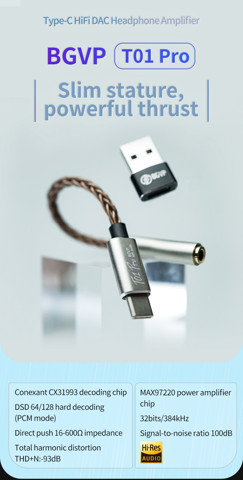 BGVP T01 PRO [X] DAC/AMP หางหนู ชิป CX31993, MAX97220 รองรับ 32bit/384kHz ประกันศูนย์ไทย สำเนา