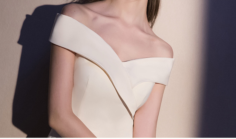 Pro-order เดรสขาว ถ่ายพรีเวดดิ้ง ปาดไหล่ (ซิปหลัง)