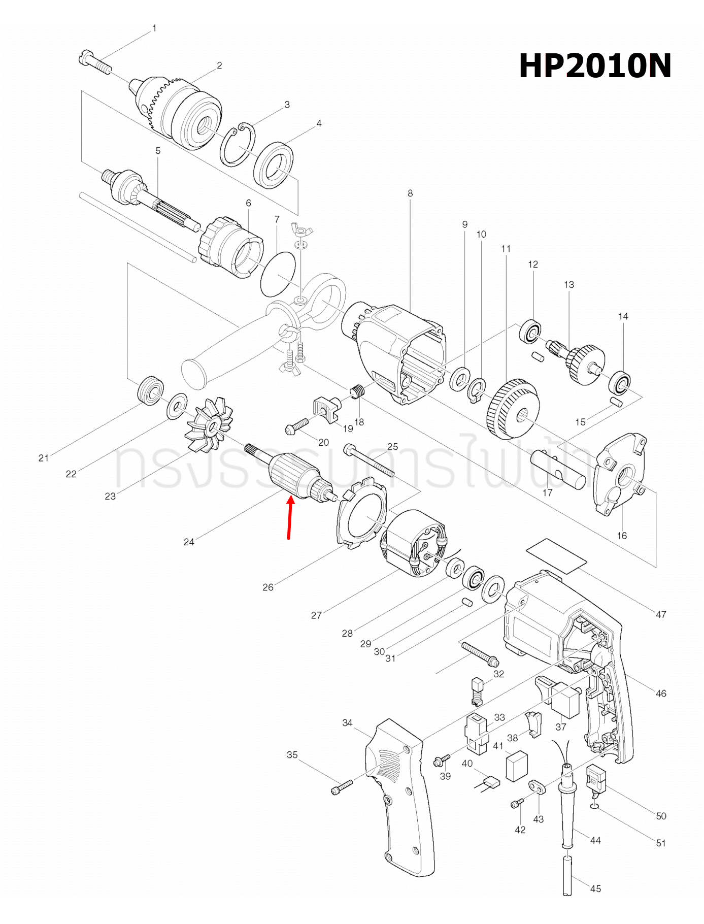 ทุ่น สว่านกระแทก 2 สปีด Makita มากีต้า HP2010N (แท้) ##