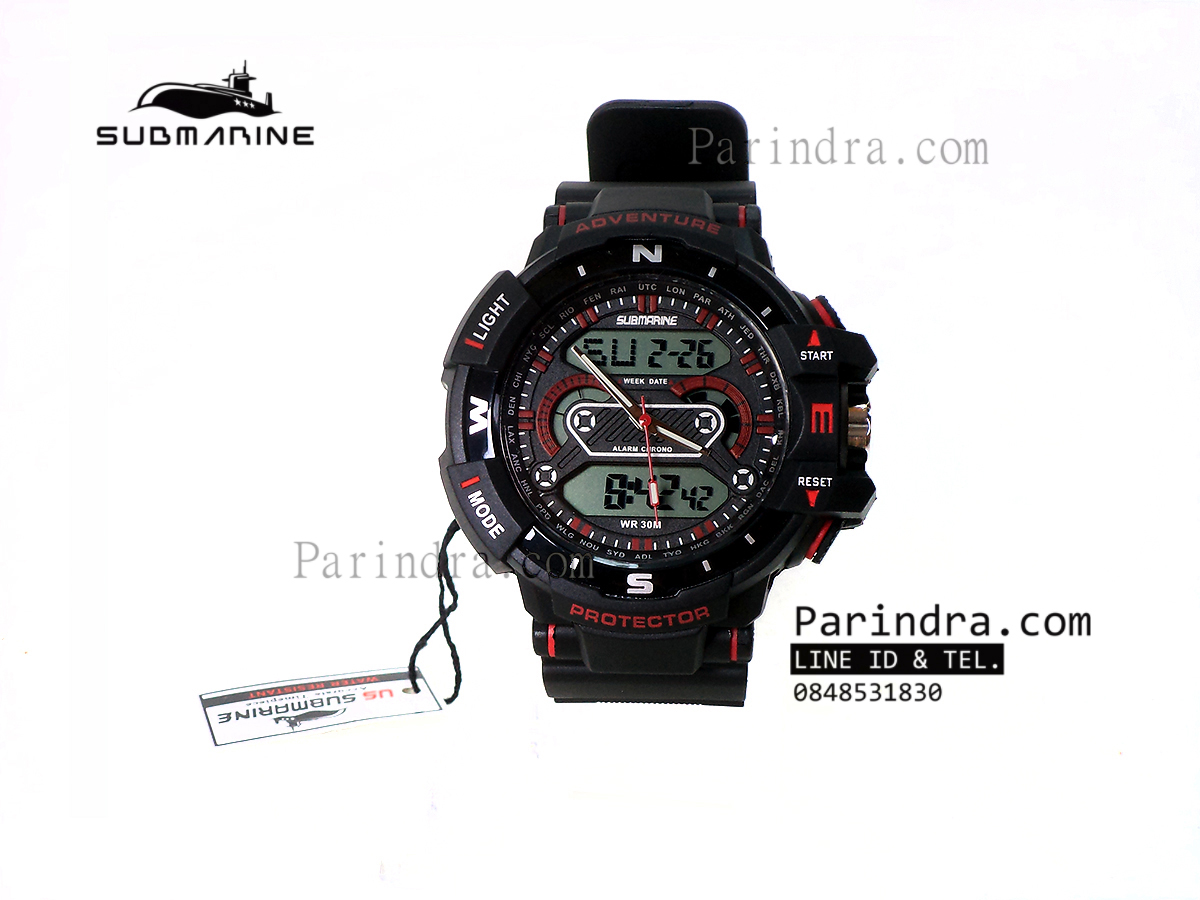 นาฬิกา US submarine Protector รุ่น TP3161M สีดำตัดแดงกรอบเข็มทิศ