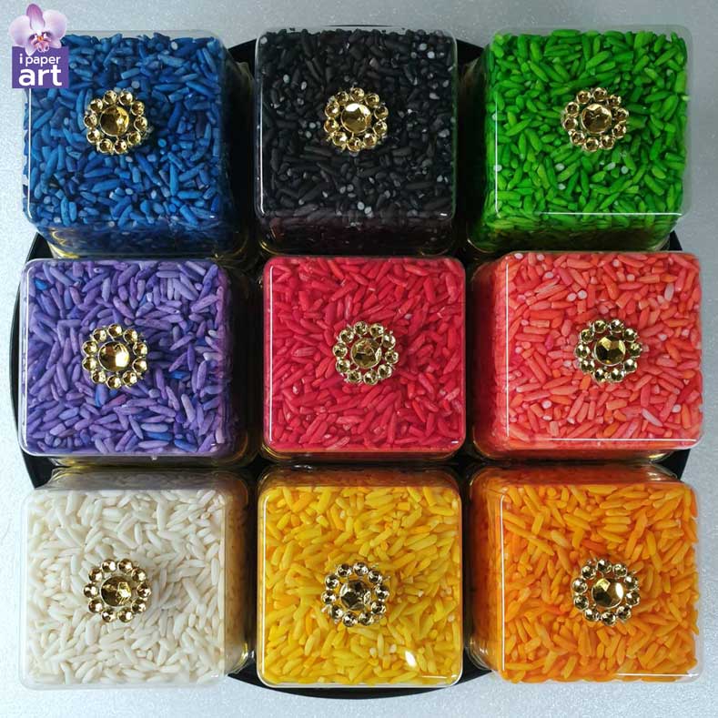 ธัญพืชมงคล - ข้าวอักษัต 9 สี | จัดหิ้ง บูชาเทพ งานแต่ง งานขึ้นบ้านใหม่ | บรรจุกล่อง 50 ml.