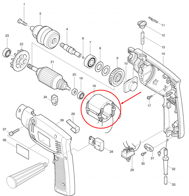 ฟิลคอยล์ สว่าน Makita มากีต้า NHP, HP1300S (แท้) ##