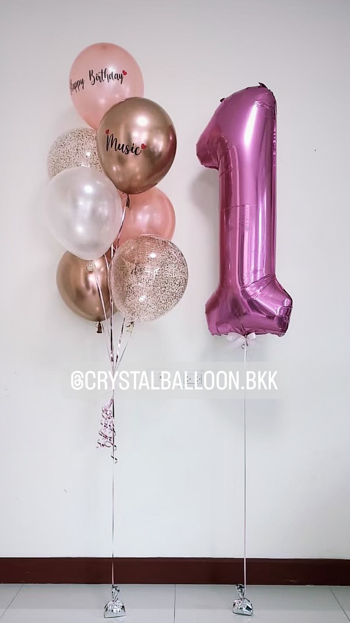 ลูกโป่ง วันเกิดเด็ก ช่อลูกโป่ง 7 ลูก 1 ช่อ พร้อม ฟอยล์ตัวเลข ขนาด 40" 1 ชิ้น พร้อมตกแต่ง ลูกโป่งใส ใส่กลิตเตอร์ สามารถเปลี่ยนสีลูกโป่ง/เปลี่ยนข้อความ/เปลี่ยนสี-ฟอยล์ตัวเลขได้