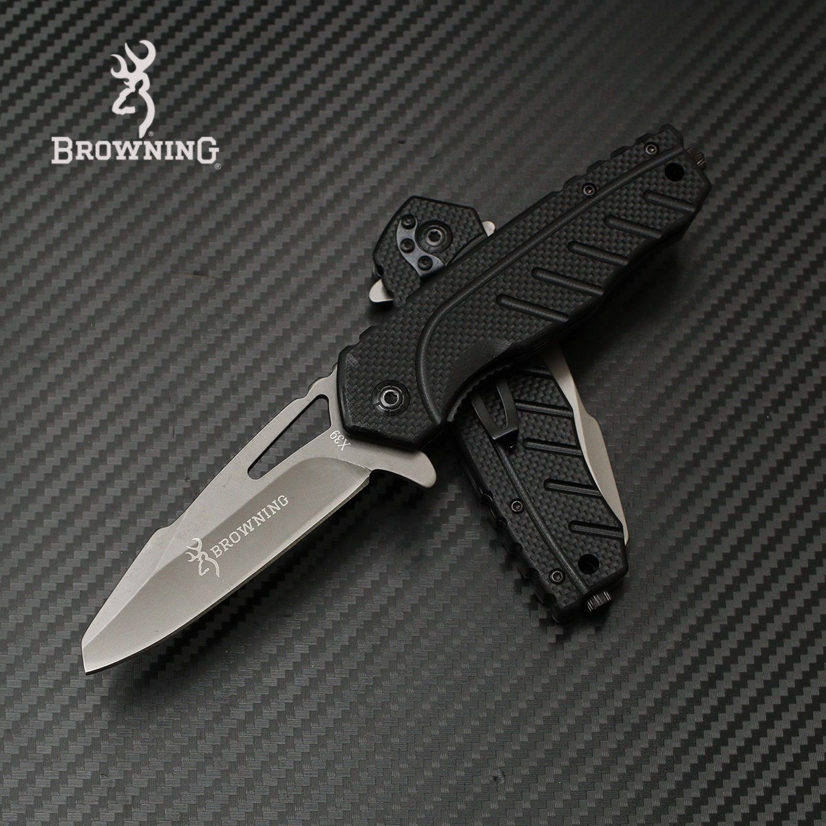 มีดพับ เปิดไว Browning รุ่น x39 (OEM) ท้ายทุบกระจก ด้ามดำ