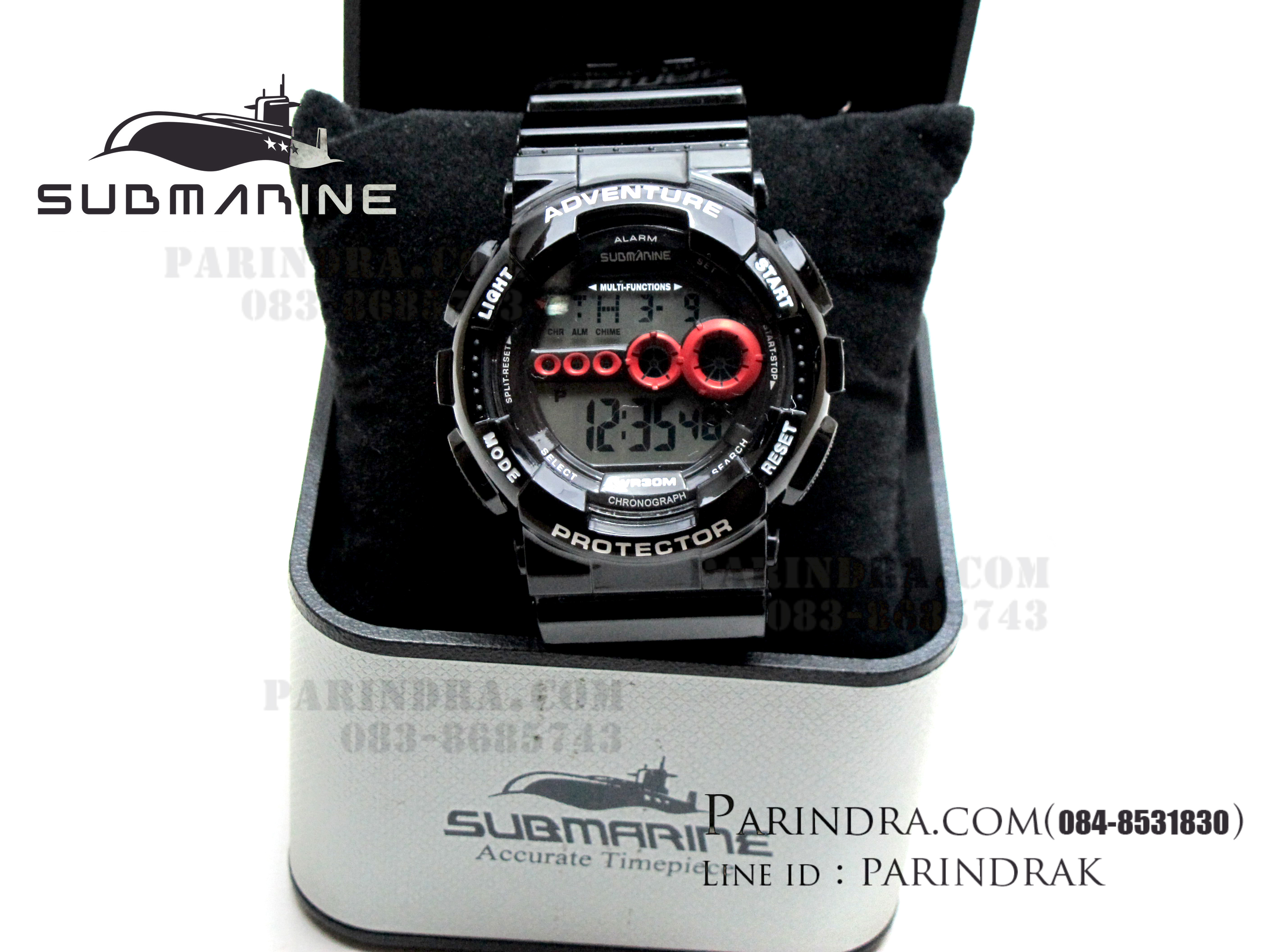 นาฬิกา US submarine รุ่น TP1282M สีดำ-หน้าปัดคาดแดง พื้นหลังเทา