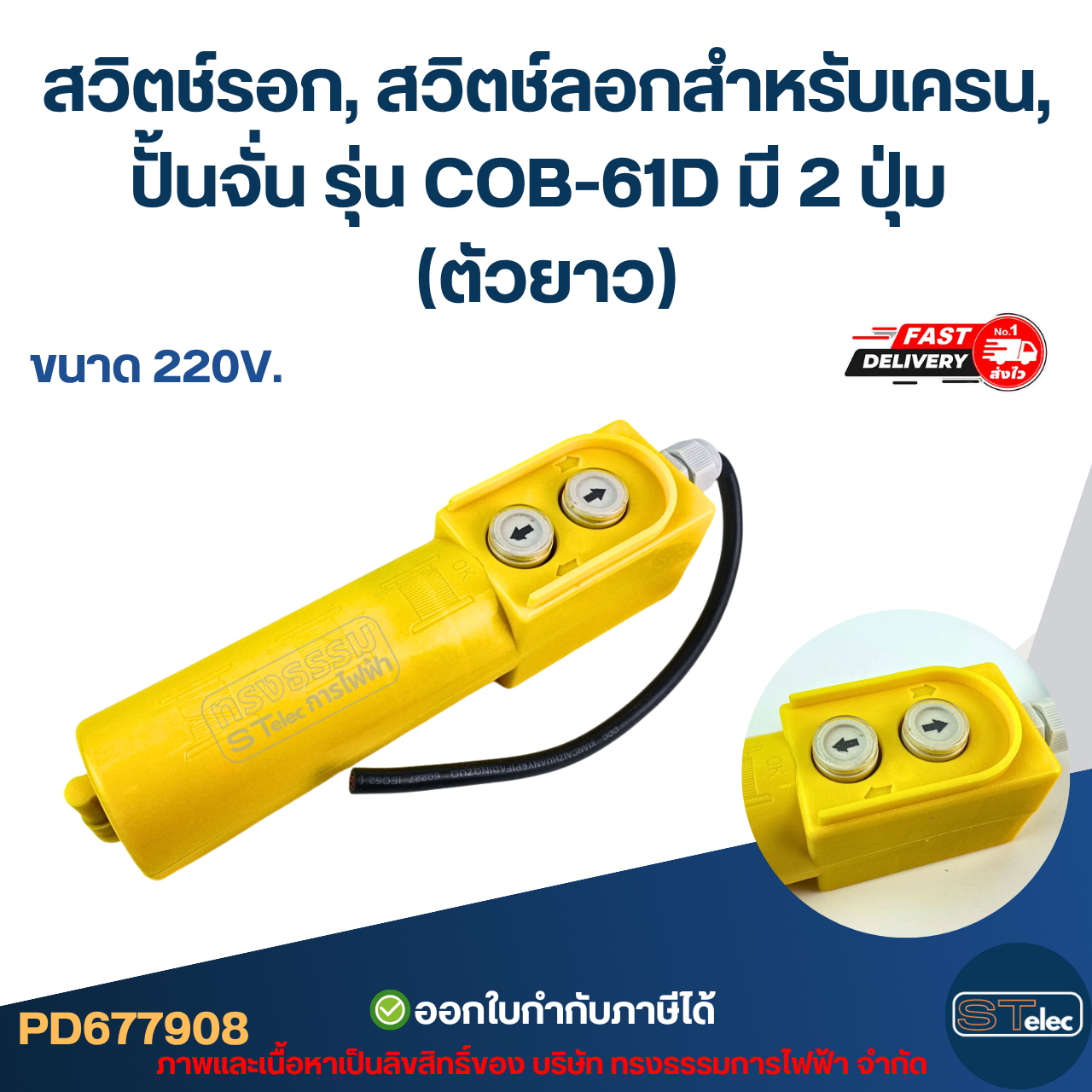 สวิตช์รอก, สวิตช์ลอกสำหรับเครน, ปั้นจั่น รุ่น COB-61D มี 2 ปุ่ม (ตัวยาว)