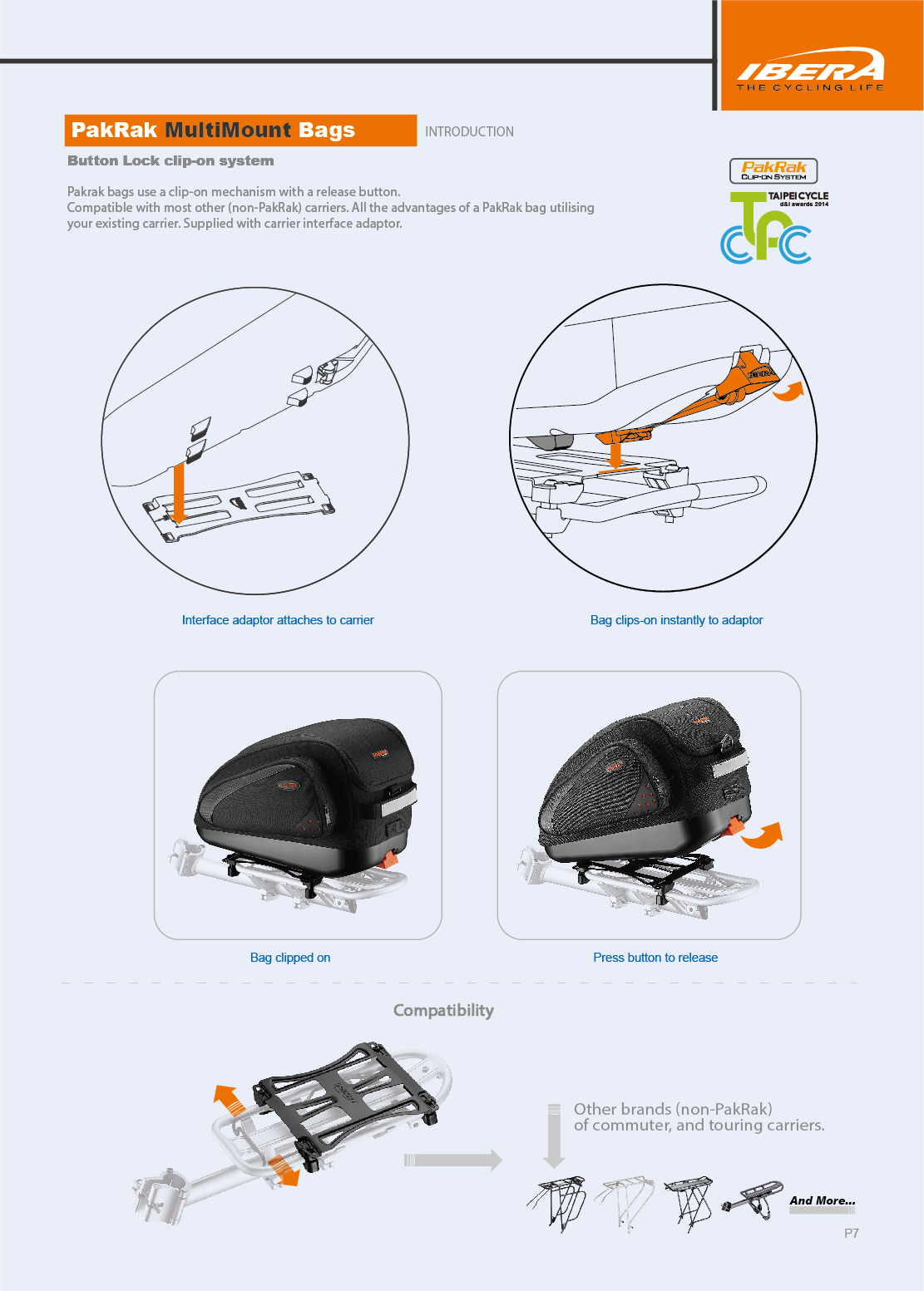 กระเป๋าวางบนตะแกรง กระเป๋าติดตะแกรงหลังปลดเร็ว IBERA PakRak MultiMount Commuter Bag, IB-BA18 15L