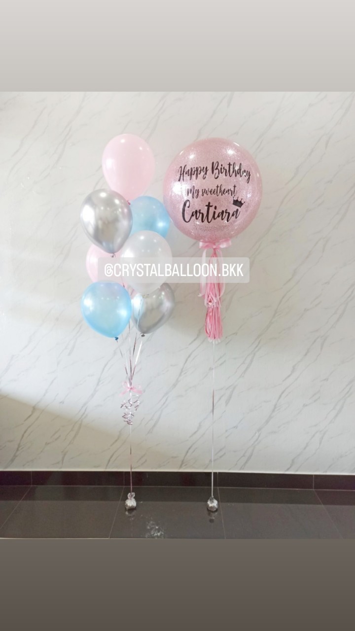 ลูกโป่ง วันเกิดเด็ก Bubble ขนาด 24" กลิตเตอร์สีชมพู พร้อม ช่อลูกโป่ง ช่อ 7 ลูก 1 ช่อ พร้อมตกแต่ง สามารถเปลี่ยนสีลูกโป่ง/เปลี่ยนข้อความ/เปลี่ยนขนาดได้