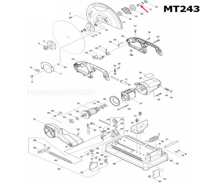 แกนเฟือง แท่นตัด Maktec-มาคเทค MT243, M2401 [#21] Pn.326790-0 (แท้) ##