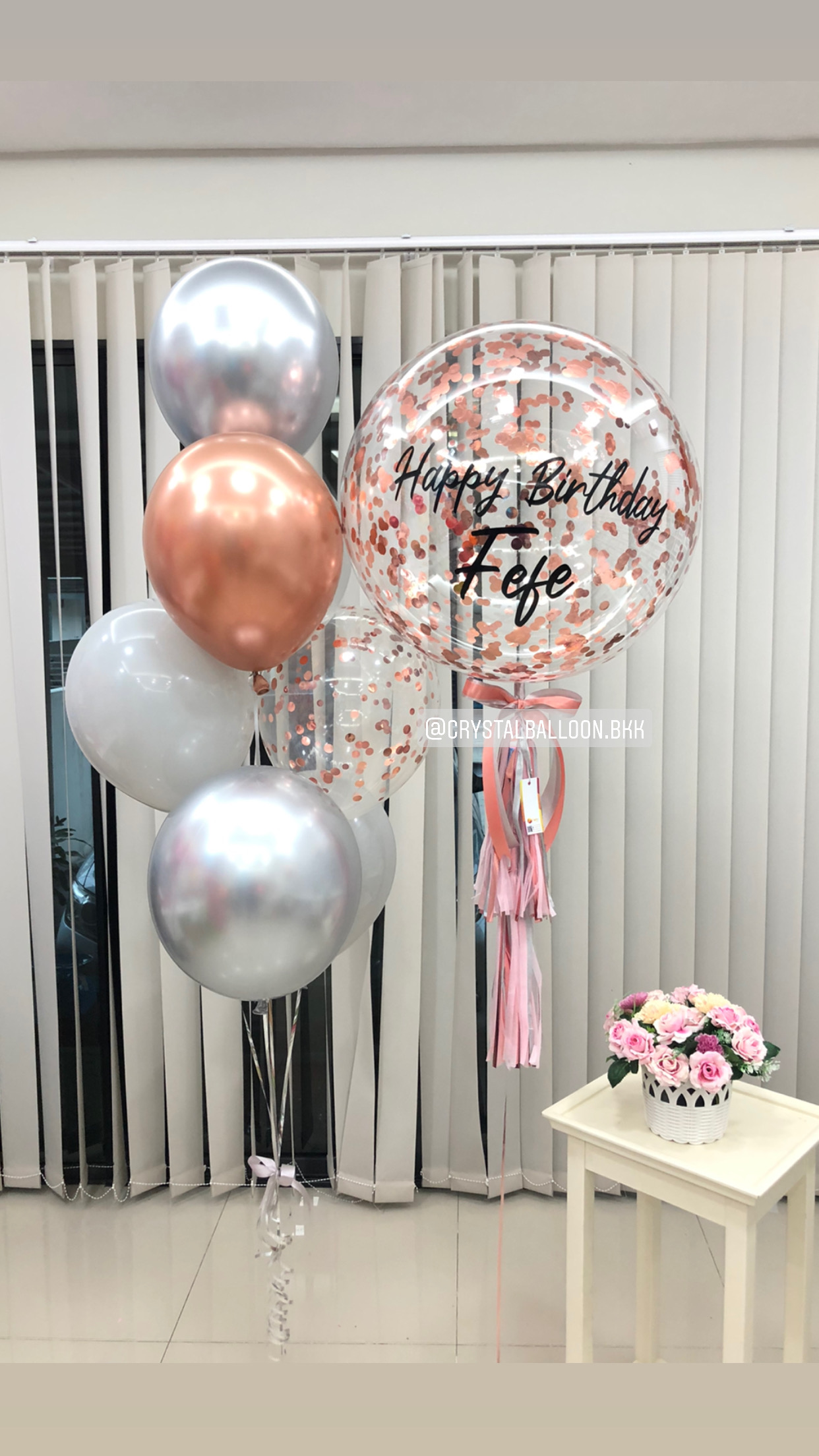 ลูกโป่ง วันเกิด Bubble ขนาด 24" สีโรสโกล พร้อม ช่อลูกโป่ง ช่อ 7 ลูก 1 ช่อ,ลูกโป่งใส ใส่ Confetti พร้อมตกเเต่ง สามารถเปลี่ยนสีลูกโป่ง/เปลี่ยนข้อความ/เปลี่ยนขนาดได้