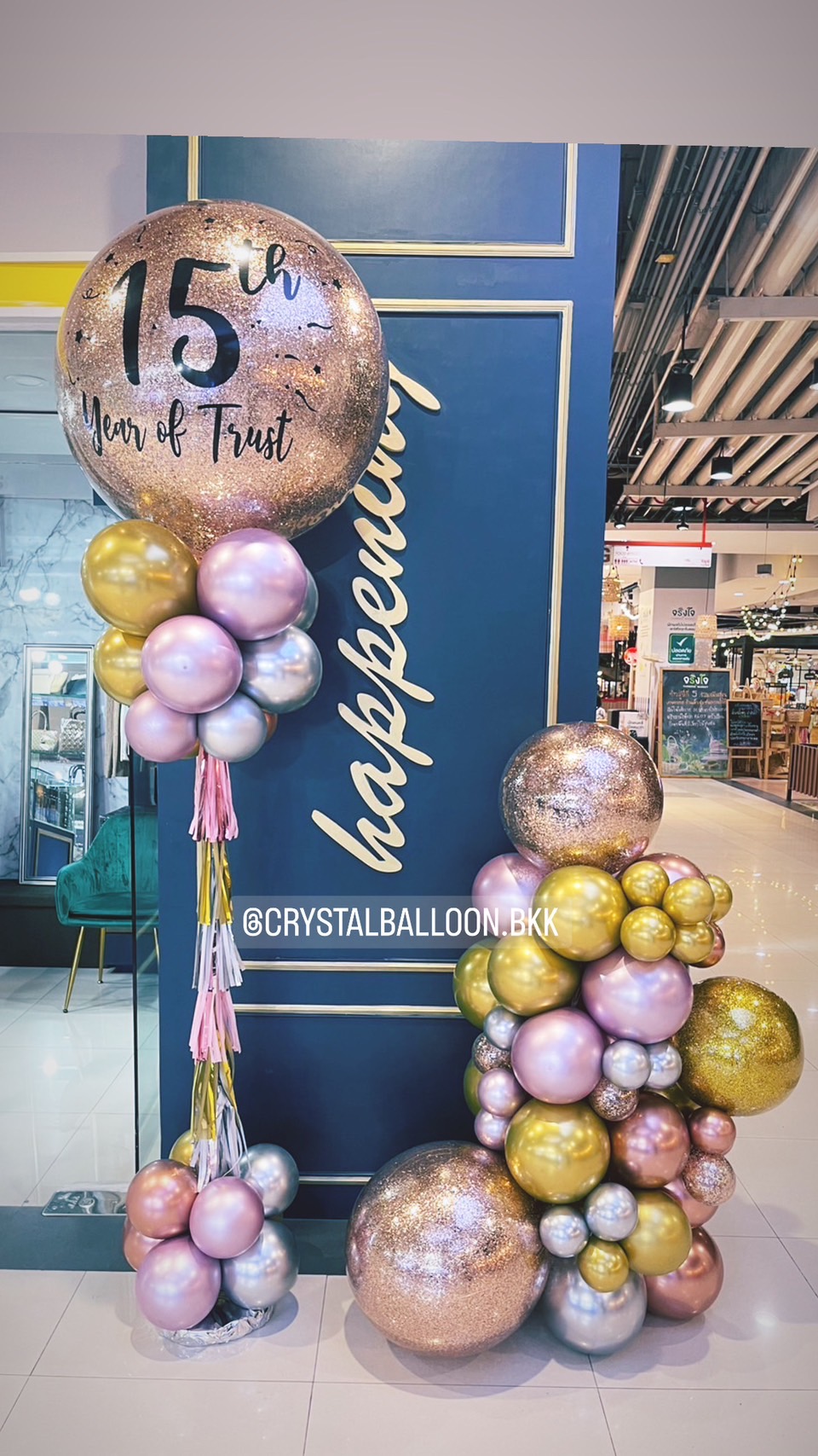 เสาลูกโป่ง เปิดร้าน Bubble 36" สีโรสโกล พร้อม ลูกโป่งฐานตั้ง ประดับ 1 ข้าง สามารถเปลี่ยนสีลูกโป่ง/เปลี่ยนข้อความได้