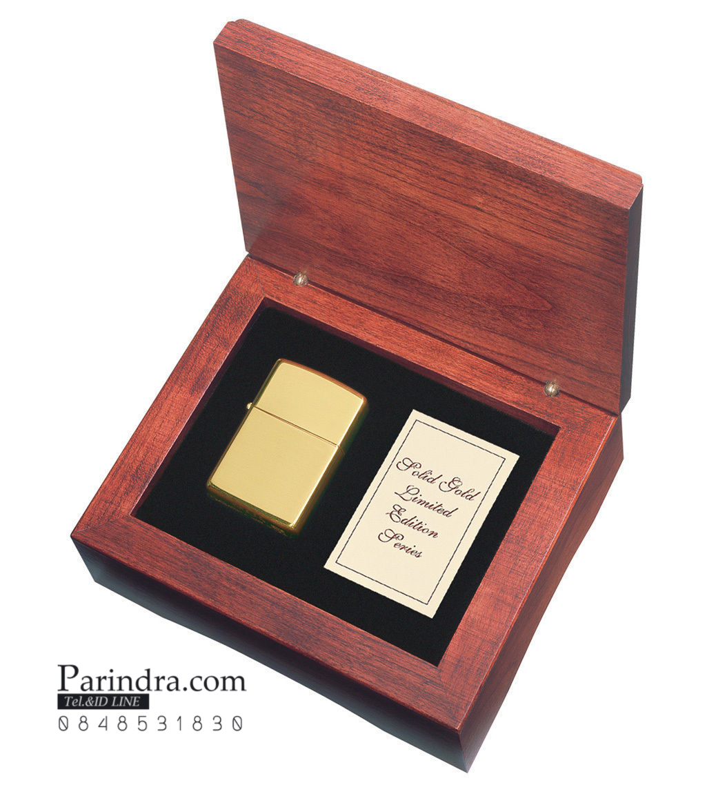ไฟแช็ค Zippo แท้ ฺเคสผลิตจากทองคำแท้ 18K "ZIPPO #195 18K SOLID GOLD LIGHTER IN CHERRYWOOD BOX" แท้นำเข้า 100%