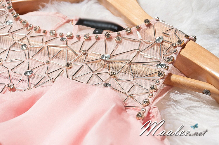 พร้อมส่ง ชุดออกงาน ชุดเดรสสั้น สีชมพู แต่งระบายผ้าไหมชีฟอง ปักเลื่อมช่วงคอ