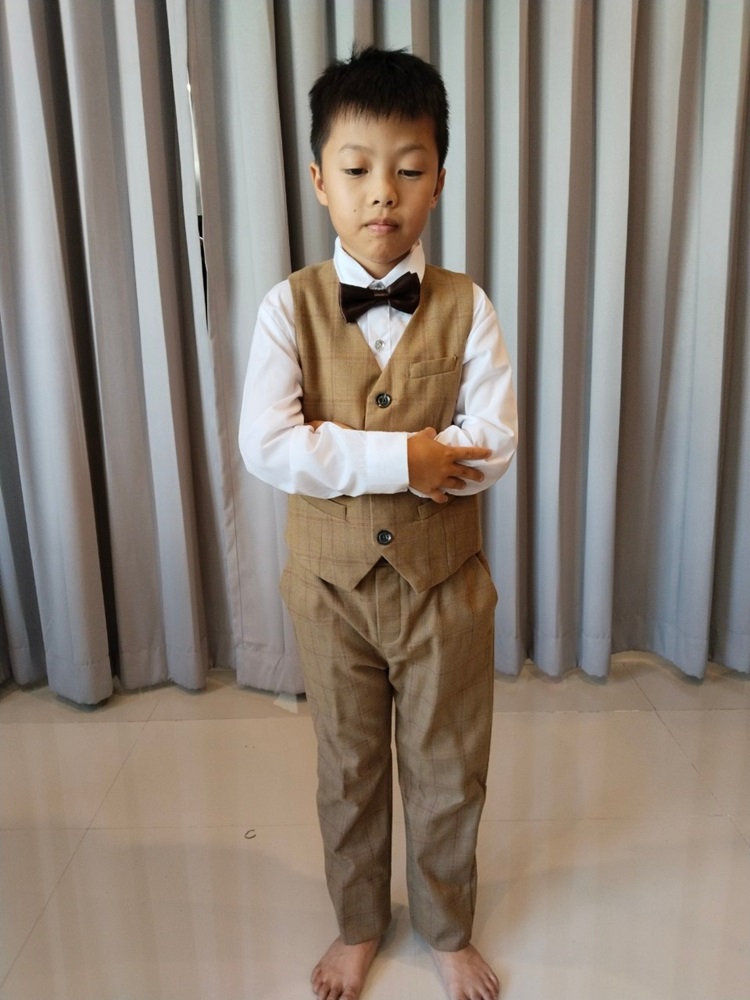 พร้อมเช่า ชุดสูทเด็กชาย สีน้ำตาลลายตาราง ** พร้อมเช่าไซส์ 110 130 **