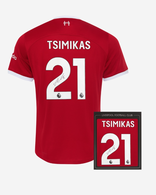 เสื้อลิเวอร์พูล 2023 2024 ลายเซ็นต์ Tsimikas 21 พร้อมกล่อง มีใบรับรองของแท้