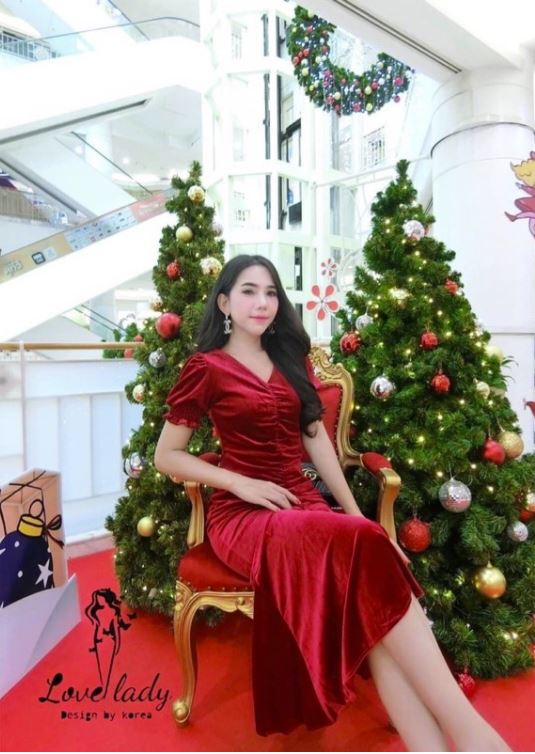 พร้อมส่ง เดรสยาว เดรสสีแดง ทรงหางปลา ใส่แล้วสวยหุ่นเพรียว เดรสคริสมาส