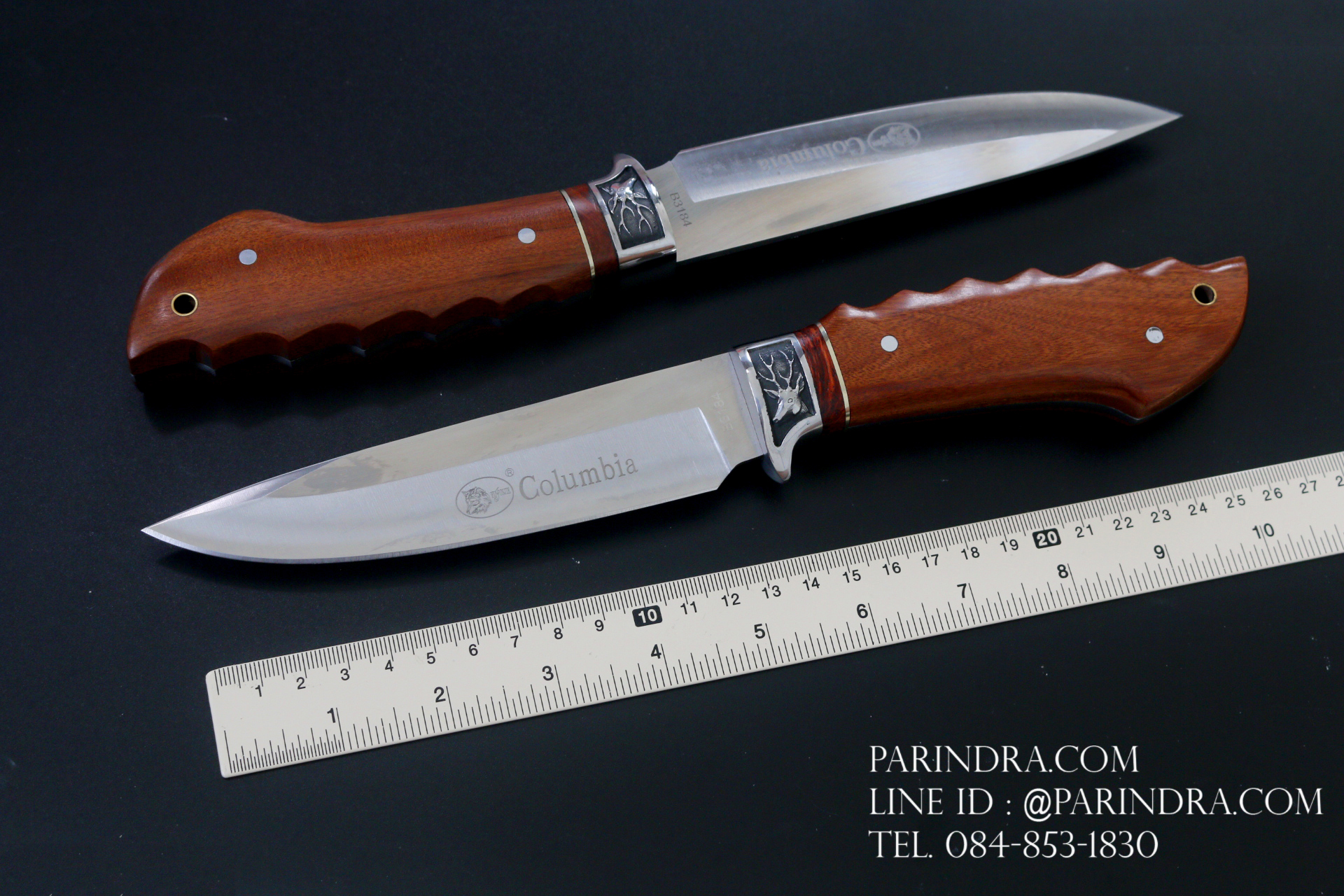 มีด Columbia A3184 ด้ามไม้คลาสสิค ขนาด 11 นิ้ว การ์ดลายกวาง