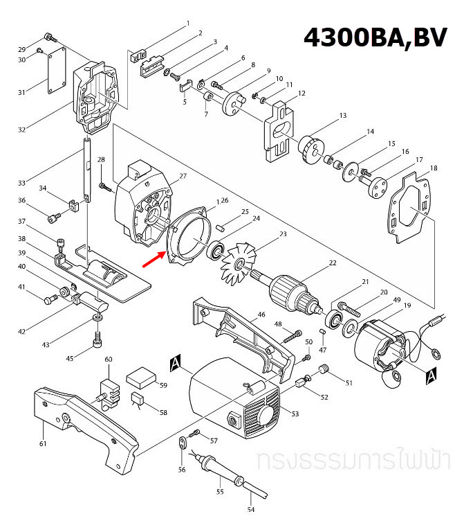 แผ่นบังทุ่น เลื่อยจิ๊กซอว์ Makita-มากีต้า 4300BA, 4300BV [#26] Pn.343087-2 (แท้) ##