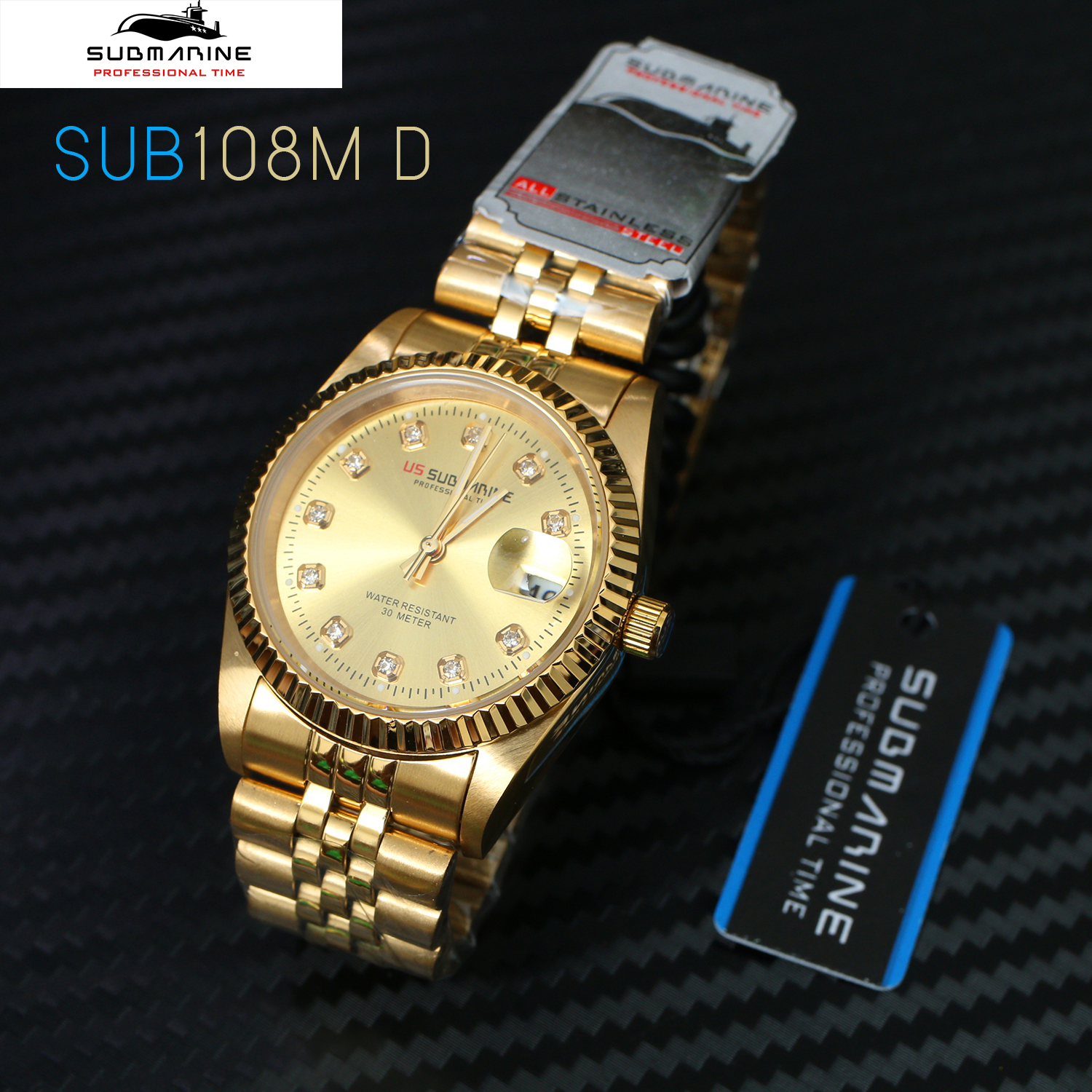 นาฬิกา US submarine Professional Time แสตนเลนแท้เกรดดี เรือนทอง รุ่น SUB108M D