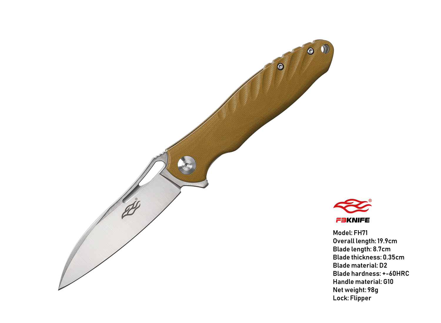 มีดพับ Ganzo กานโซ่ รุ่น FH71-BR / D2 Steel / ด้าม G10 สีน้ำตาล ของแท้ 100%