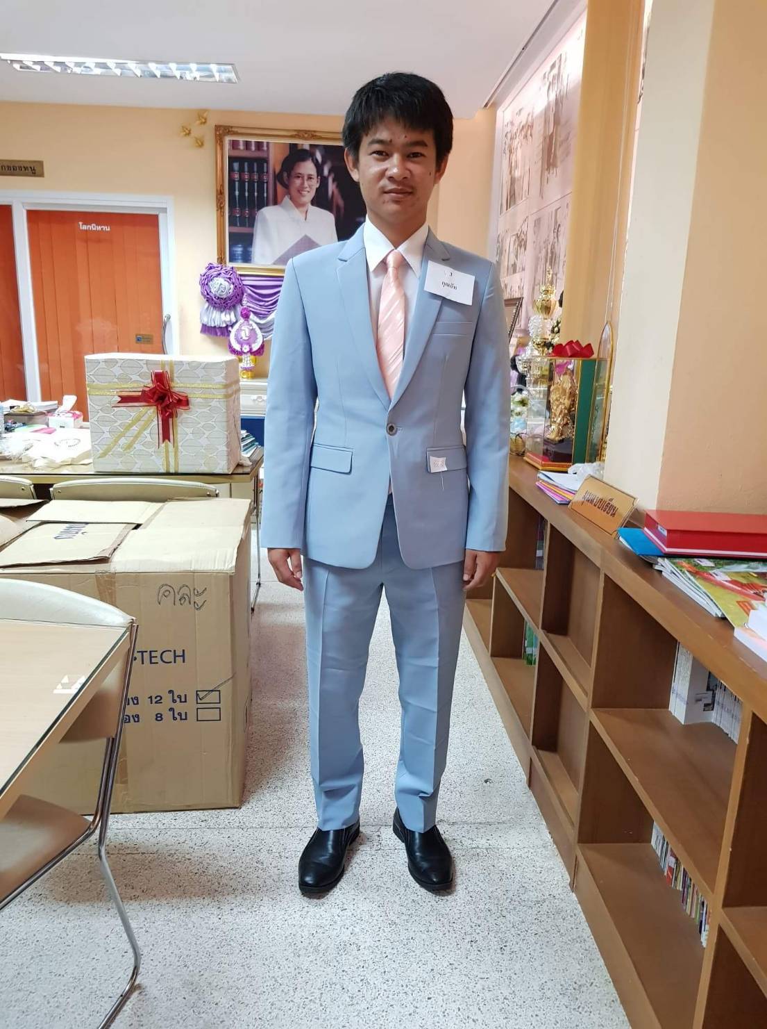 พร้อมเช่า สูทสีฟ้าพาสเทล Dusty Blue สูทเพื่อนเจ้าบ่าว ไม่มีเสื้อกั๊ก