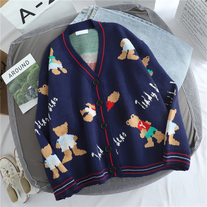 เสื้อคาร์ดิแกนไหมพรมลายน้องหมีน่ารักๆ