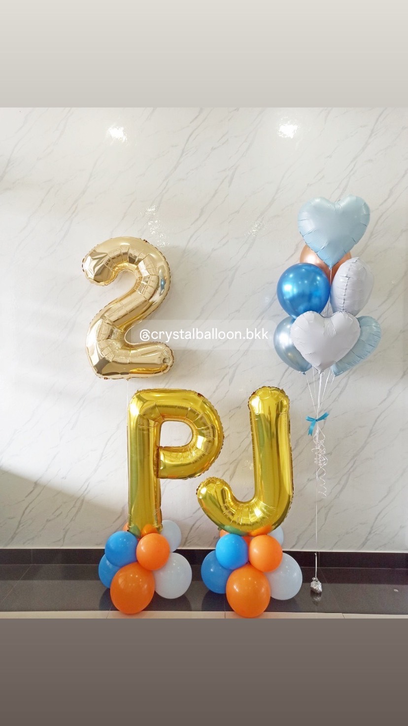 ลูกโป่ง วันเกิดเด็ก ช่อลูกโป่ง ช่อ 7 ลูก 1 ช่อ พร้อม ฟอยล์หัวใจ ขนาด 18" 4 ชิ้น,ลูกโป่ง 12" 3 ลูก พร้อมฟอยล์ตัวเลข ขนาด 40" 1 ชิ้น พร้อม ฟอยล์อักษร 40" 2 ชิ้น พร้อมตกแต่ง สามารถเปลี่ยนสีลูกโป่ง/เปลี่ยนข้อความ/เปลี่ยนฟอยล์ตกแต่งได้