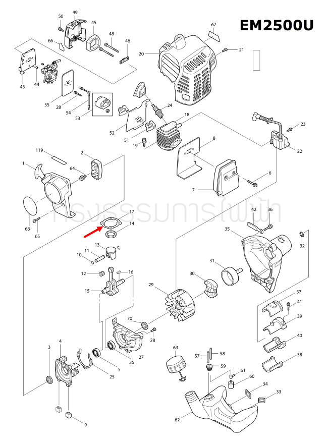 CYLINDER GASKET เครื่องตัดหญ้า Makita มากีต้า EM2500U [#17] Pn.00000078 (แท้) ##