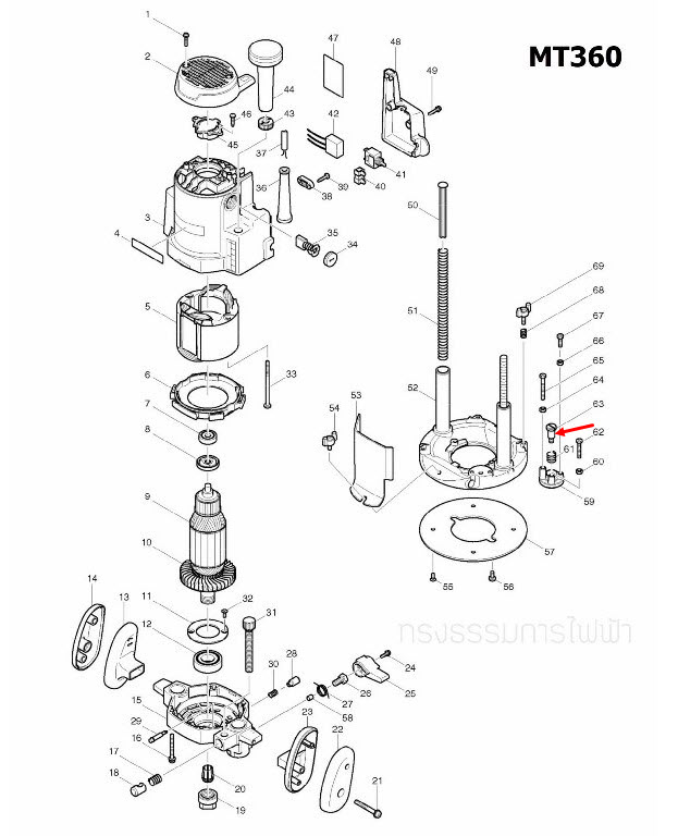 น๊อต M6 เราท์เตอร์ Maktec, Makita MT360, MT362, M3600, M3600B [#63] Pn.251470-8 (แท้) ##