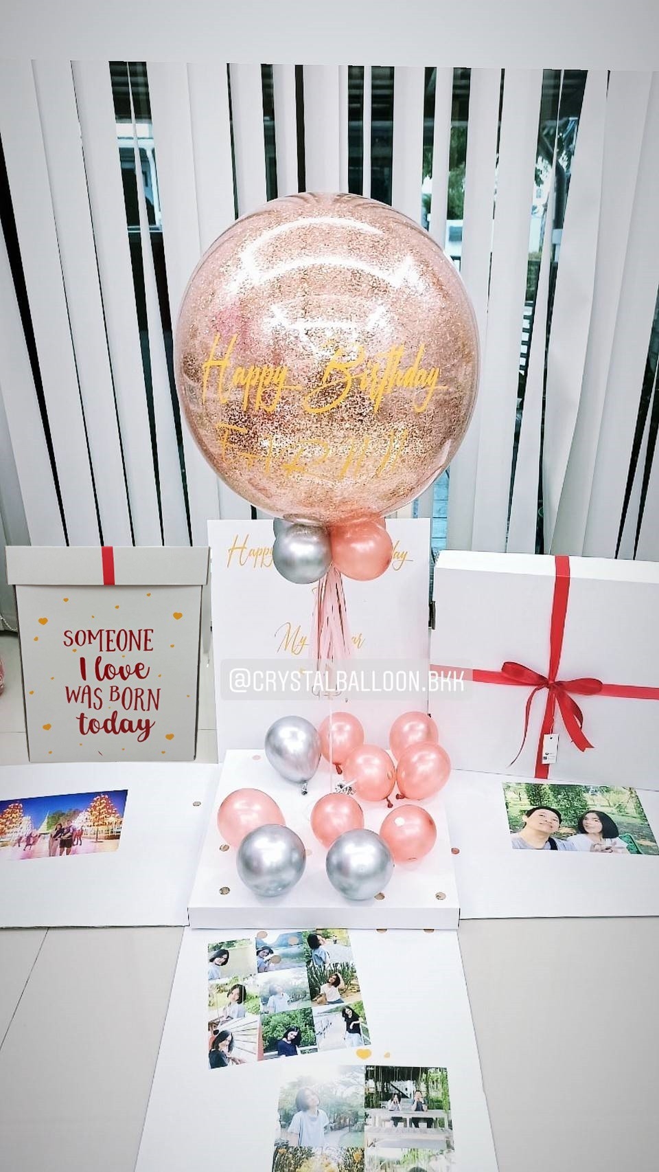 Surprise Box กล่องเซอร์ไพรส์วันเกิด Bubble ขนาด 24" โทนสี ชมพู พร้อมตกแต่ง สามารถใส่รูปได้ 4 ใบ