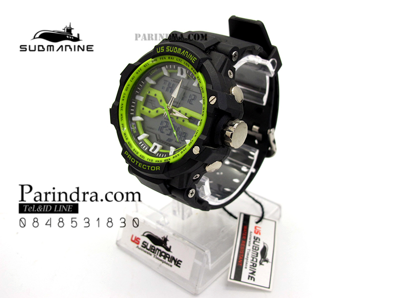 นาฬิกา US submarine Protector รุ่น TP3152M สีดำตัดเขียว จอพื้นหลังสีเทา