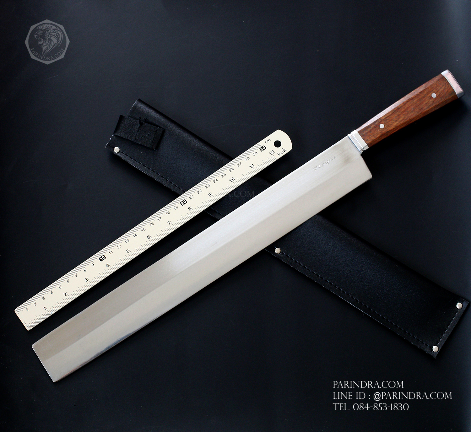 มีด อรัญญิก สปาต้าด้ามไม้ หัวตัด พร้อมซองหนัง